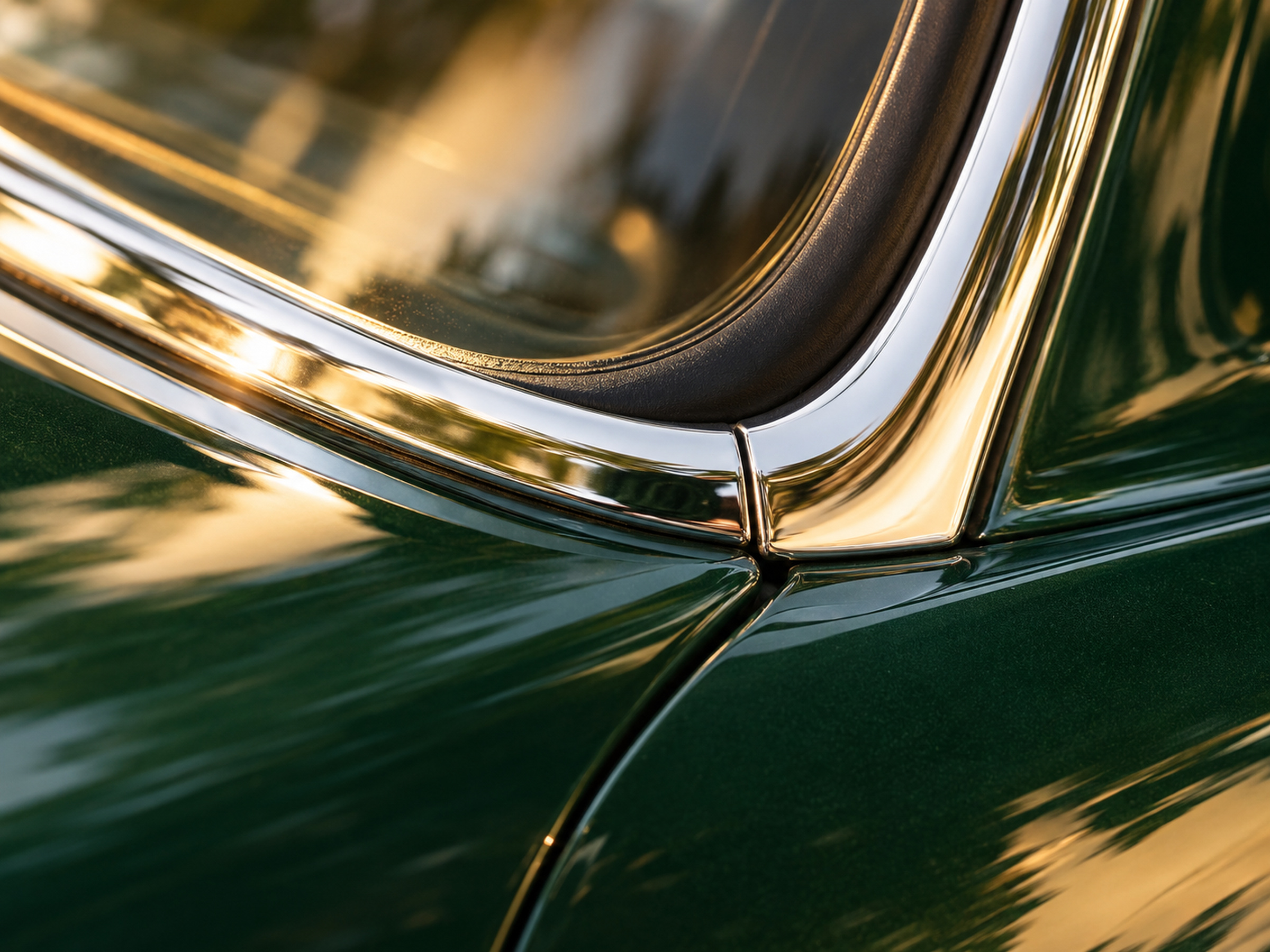 Détail chromé sur une carrosserie verte